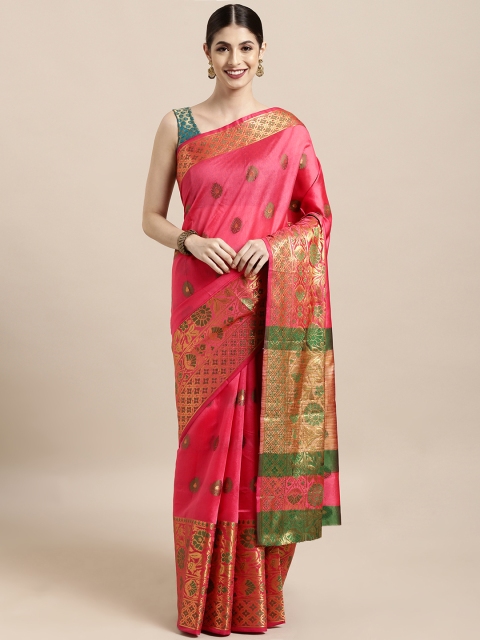 

Satrani Peach-Coloured Silk Blend Woven Design Kanjeevaram Saree
