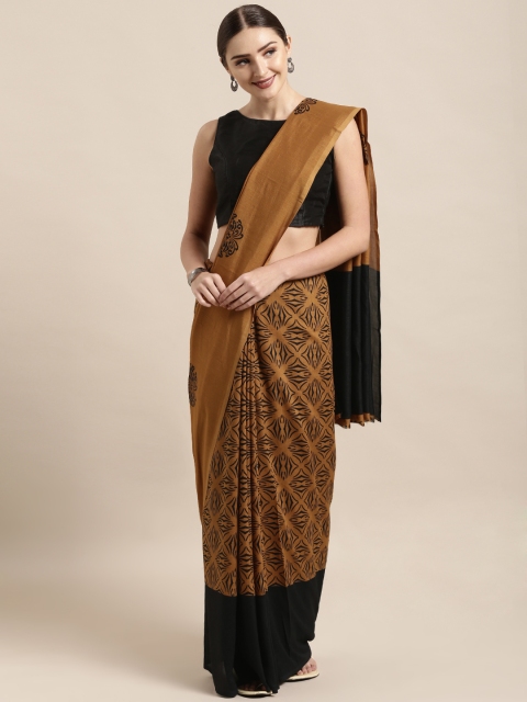 

Satrani Mustard Yellow & Black Poly Georgette Printed Saree