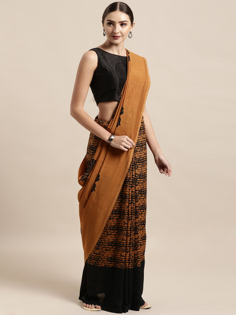 

Satrani Brown & Black Poly Georgette Printed Saree