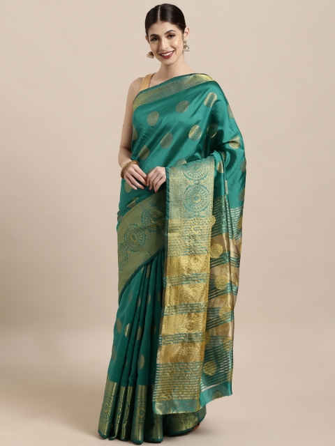 

Satrani Teal Green Poly Silk Woven Design Kanjeevaram Saree