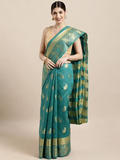 

KALINI Green Poly Silk Woven Design Kanjeevaram Saree