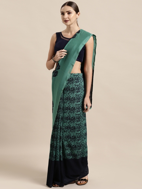 

Satrani Navy Blue Printed Poly Georgette Saree
