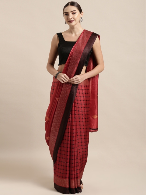 

Satrani Red & Black Poly Chiffon Checked Saree
