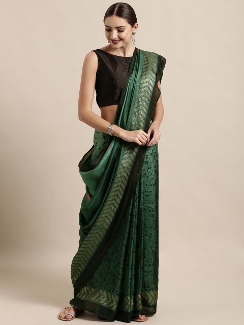 

Satrani Green & Black Poly Chiffon Printed Shimmer Saree
