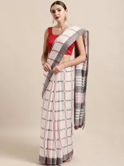 

Satrani White & Red Art Silk Checked Saree