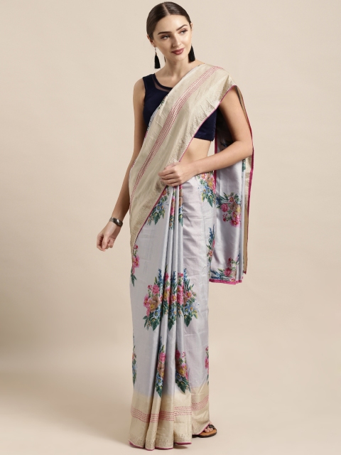 

Satrani Grey Printed Art Silk Saree