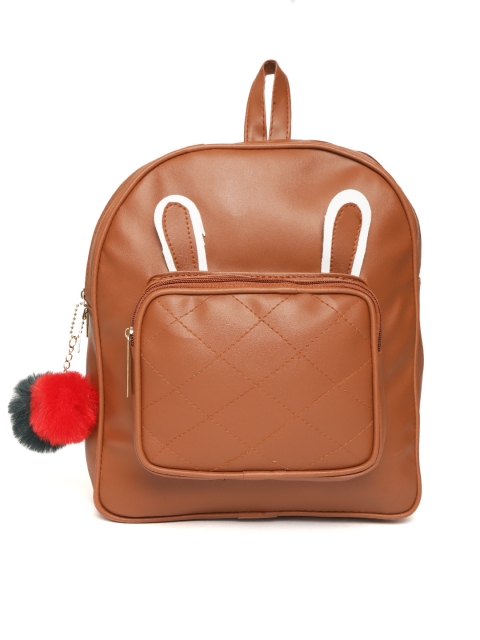 

Purple Crane Women Tan Brown Solid Waterproof Backpack with Ear Shaped Detail