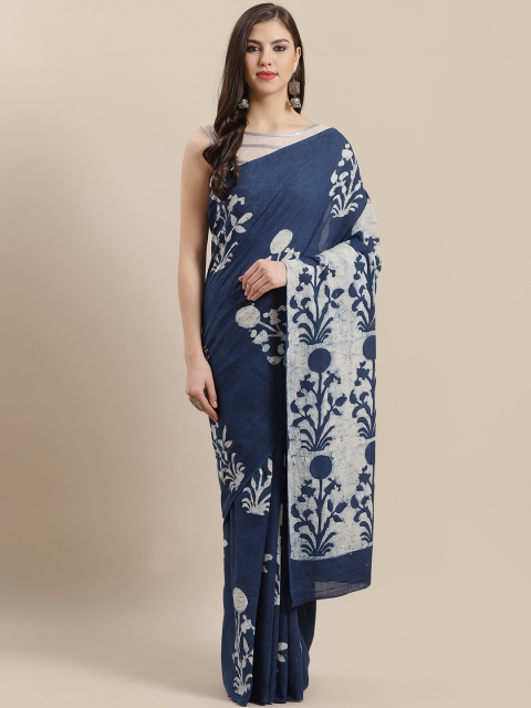 

Nakshi Navy Blue & White Pure Cotton Printed Saree