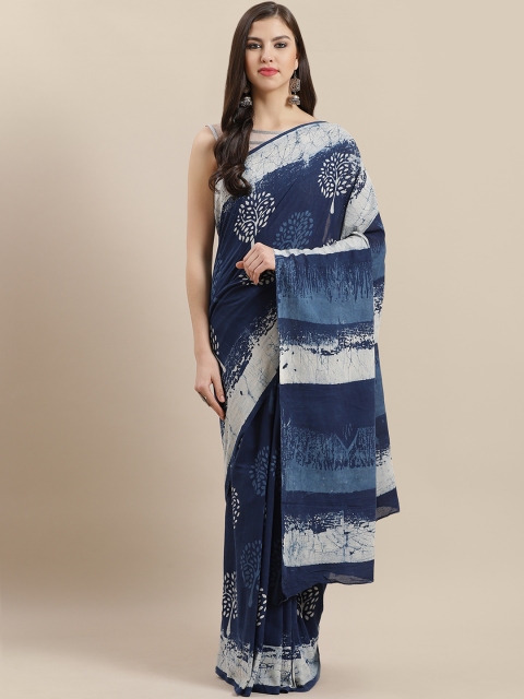 

Nakshi Navy Blue & Off-White Printed Saree