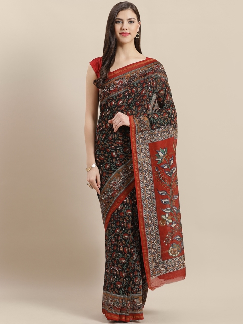 

Nakshi Black & Maroon Printed Chanderi Saree