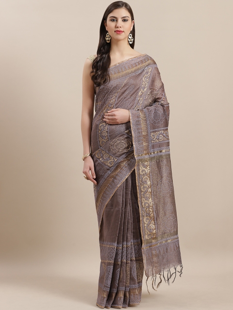

Nakshi Brown & Golden Pure Linen Printed Saree