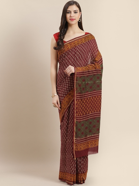 

Nakshi Maroon & Beige Printed Chanderi Saree
