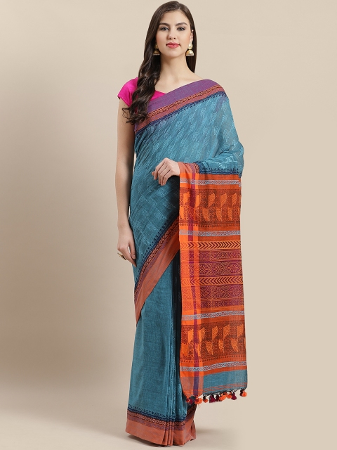 

Nakshi Blue & Orange Printed Saree