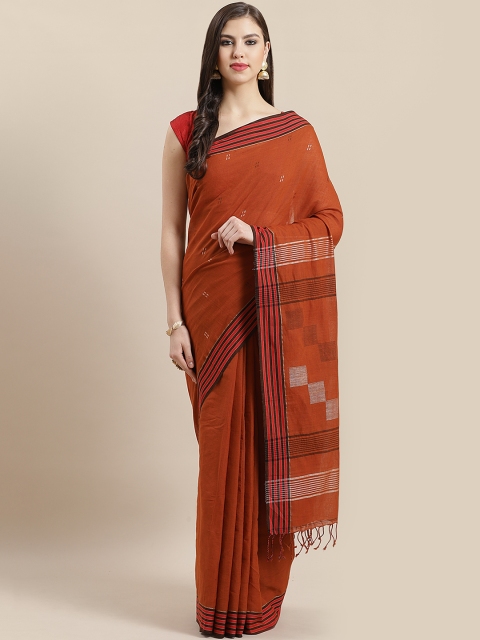 

Nakshi Rust Orange Solid Handloom Jamdani Saree