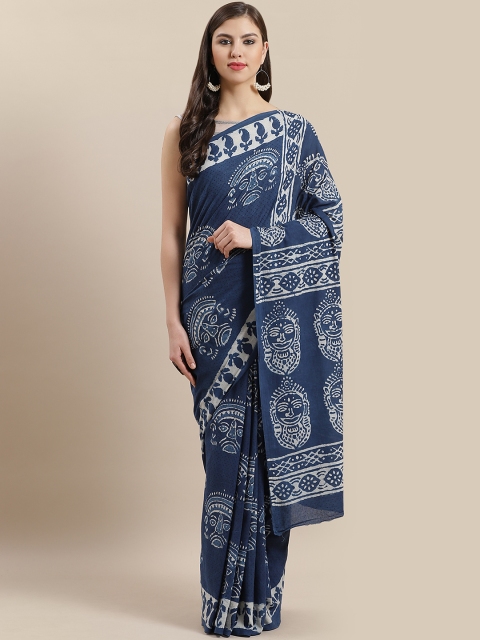 

Nakshi Navy Blue & Off-White Pure Cotton Printed Saree