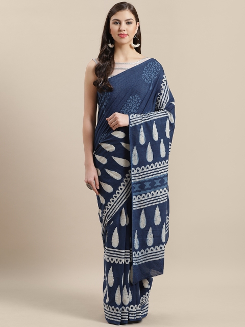 

Nakshi Navy Blue & Grey Pure Cotton Printed Saree