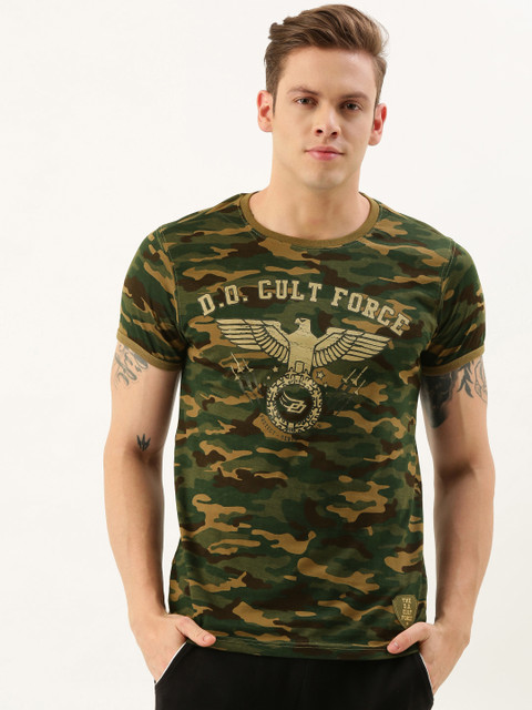 

Difference of Opinion Khaki Olive Green Camouflage Printed Pure Cotton T-shirt