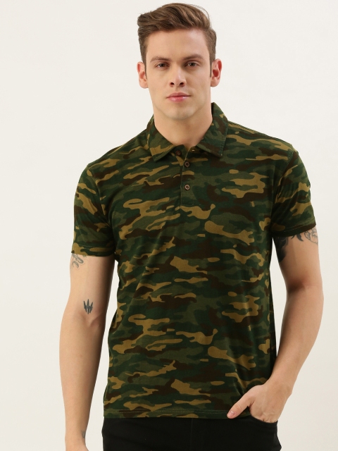 

Difference of Opinion Khaki & Olive Green Camouflage Printed Polo Collar T-shirt