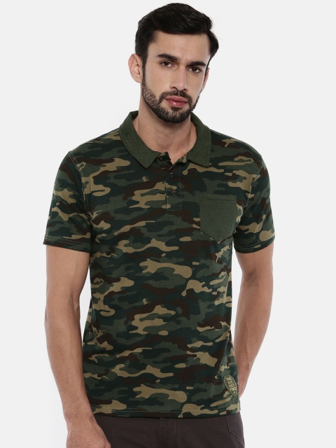 

Difference of Opinion Men Olive Green & Khaki Printed Polo Collar T-shirt