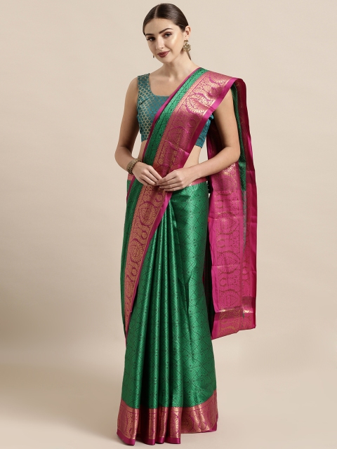 

Satrani Green Poly Silk Woven Design Kanjeevaram Saree