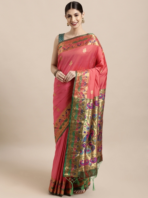 

Satrani Pink Poly Silk Woven Design Paithani Saree