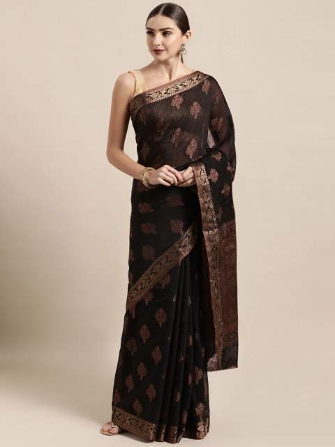 

Satrani Black & Brown Silk Cotton Woven Design Jamdani Saree