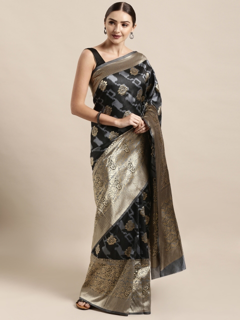 

Satrani Black & Golden Poly Silk Woven Design Kanjeevaram Saree