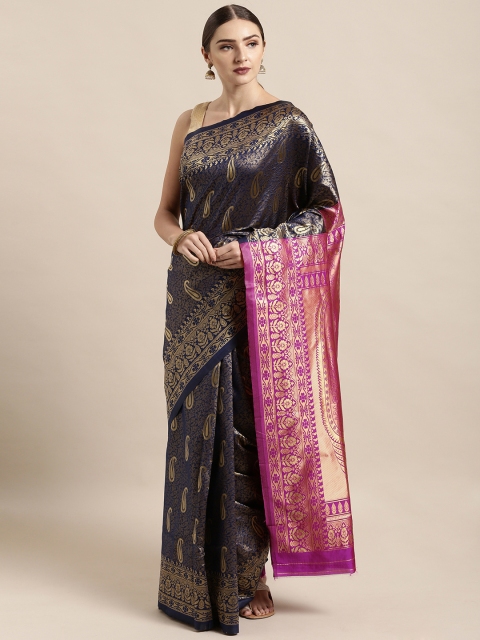 

Satrani Navy Blue Poly Silk Woven Design Kanjeevaram Saree