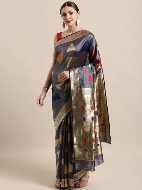

Satrani Grey & Golden Poly Silk Woven Design Kanjeevaram Saree