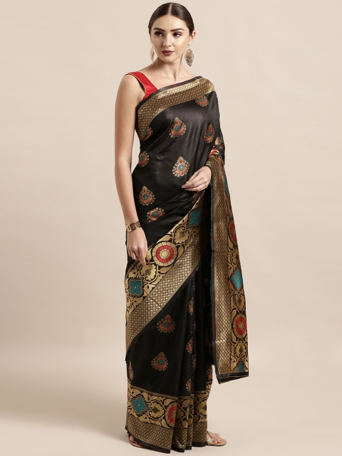 

Satrani Black & Golden Poly Silk Woven Design Kanjeevaram Saree