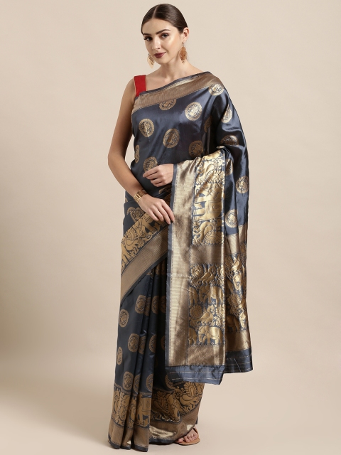 

KALINI Grey Poly Silk Woven Design Kanjeevaram Saree