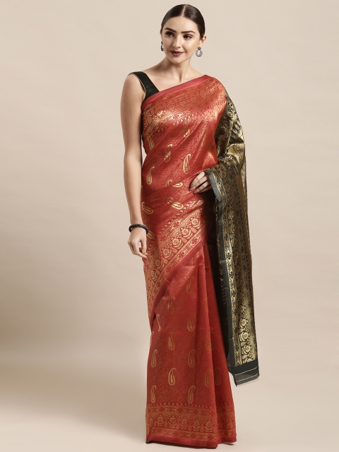 

Satrani Red & Golden Poly Silk Woven Design Kanjeevaram Saree