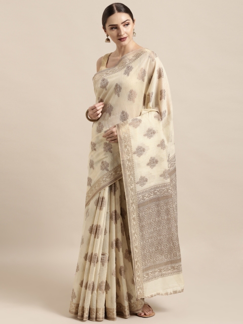 

Satrani Beige Silk Cotton Woven Design Jamdani Saree