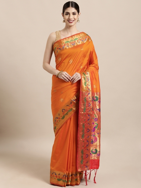 

Satrani Orange Poly Silk Woven Design Paithani Saree