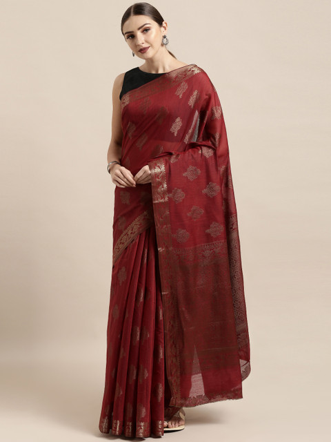 

Satrani Maroon & Brown Silk Cotton Woven Design Jamdani Saree
