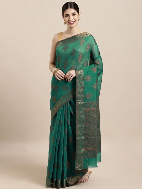 

Satrani Green Silk Cotton Woven Design Jamdani Saree