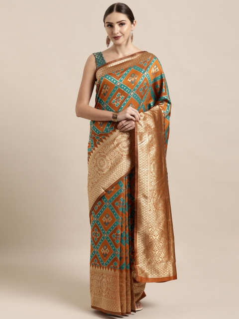 

Satrani Orange Poly Silk Woven Design Kanjeevaram Saree