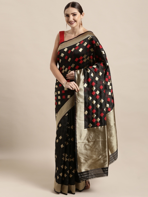 

Satrani Black & Red Poly Silk Woven Design Kanjeevaram Saree