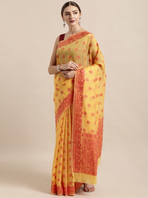 

Satrani Yellow Silk Cotton Woven Design Jamdani Saree