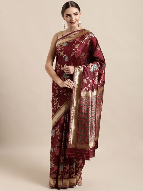 

Satrani Maroon Poly Silk Woven Design Kanjeevaram Saree
