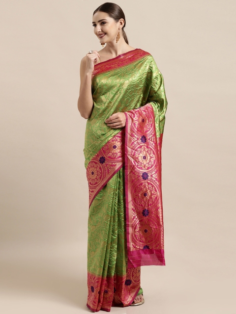 

Satrani Green Poly Silk Woven Design Kanjeevaram Saree