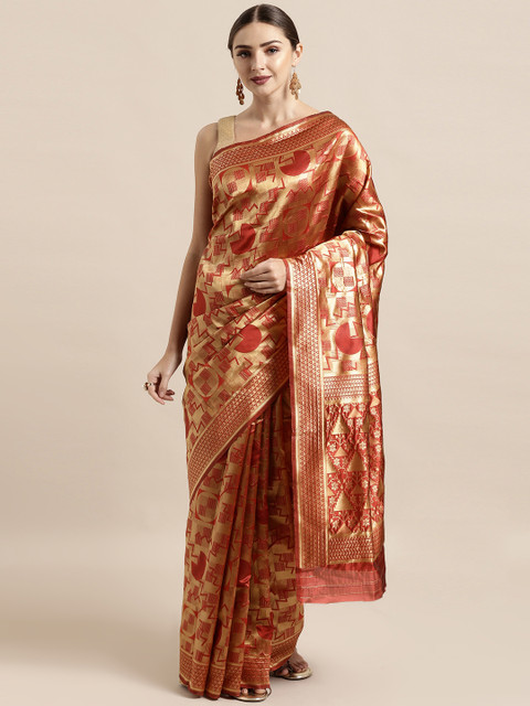 

KALINI Maroon & Gold-Coloured Poly Silk Woven Design Kanjeevaram Saree