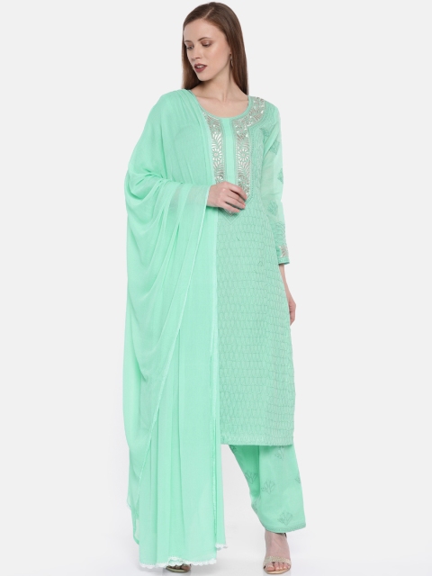 

ADA Women Sea Green Embroidered Chikankari Unstitched Sustainable Dress Material