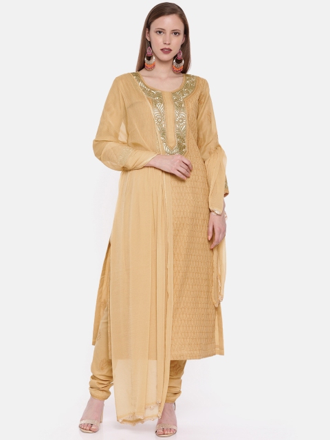 

ADA Women Beige Embroidered Chikankari Unstitched Sustainable Dress Material
