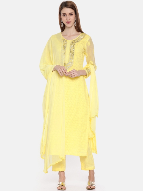 

ADA Women Yellow Embroidered Chikankari Unstitched Dress Material