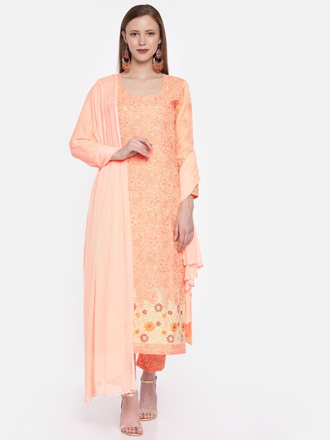 

ADA Women Peach-Coloured Embroidered Chikankari Unstitched Dress Material