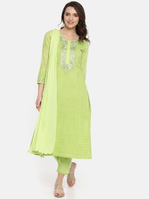 

ADA Green Pure Cotton Embroidered Chikankari Unstitched Dress Material