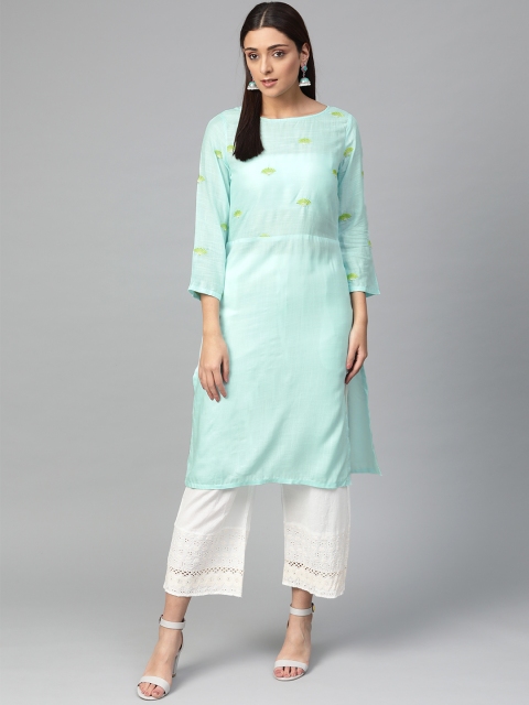 

Jompers Women Blue Yoke Design Straight Kurta