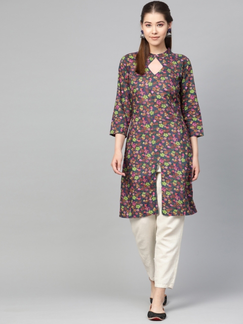

Jompers Women Green & Pink Floral Printed A-Line Kurta