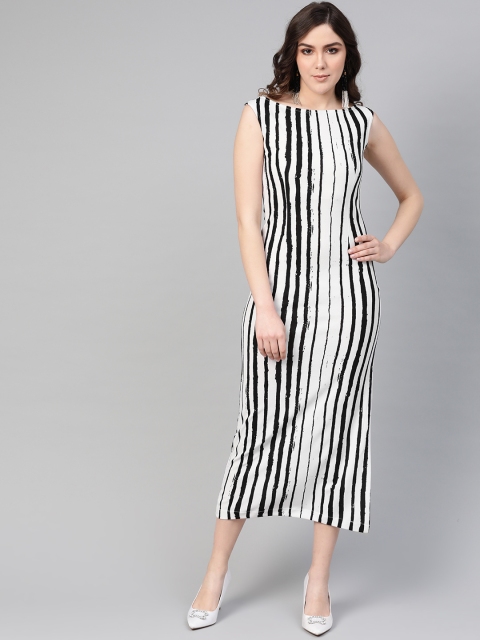 

Zima Leto Women White & Black Striped Sheath Dress